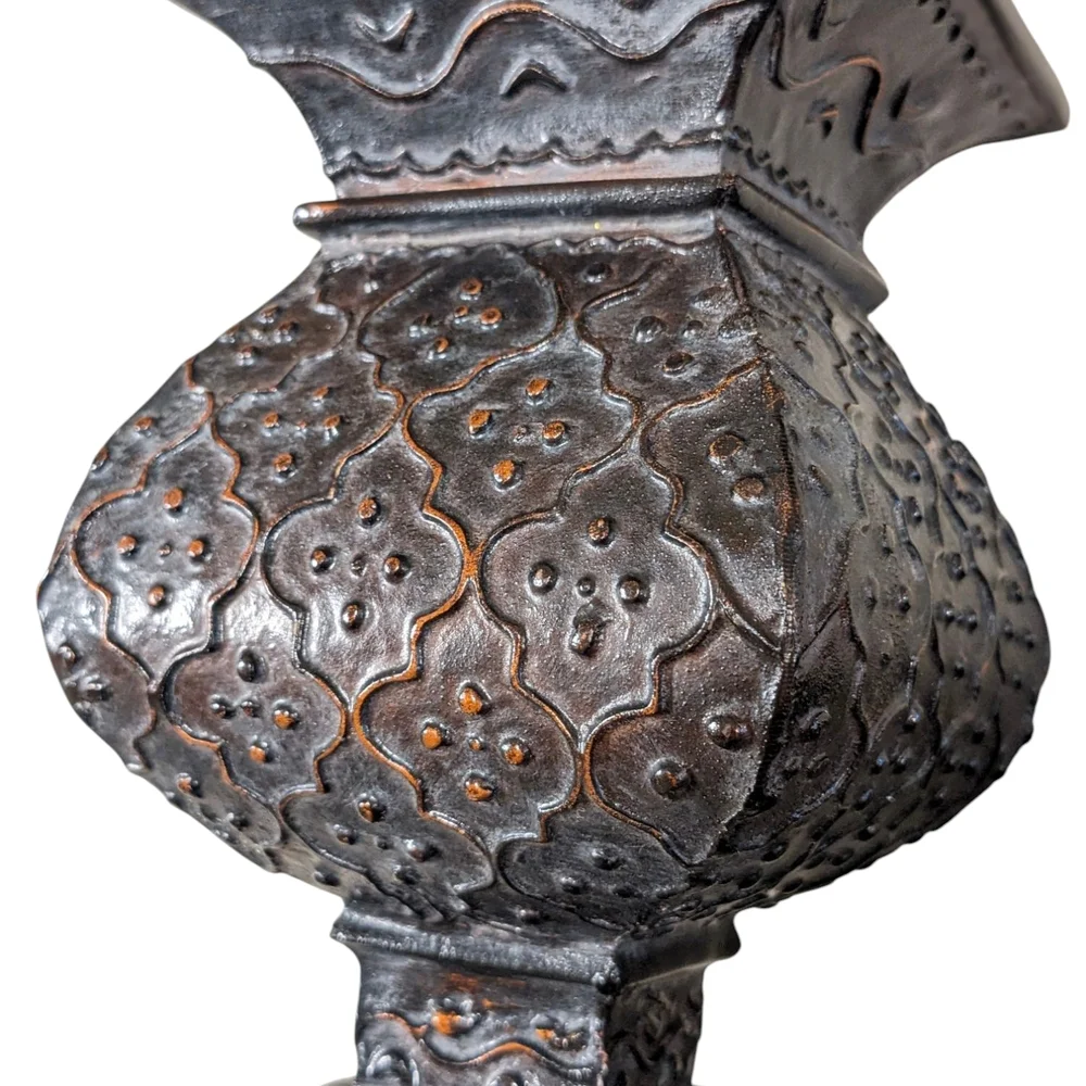 Vintage Restoration Hardware Hammered Bronze Pillar Candle Holders & Candles - Picture 8 of 11